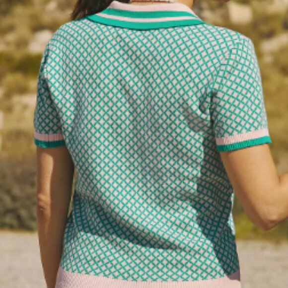 Beach Riot by Anthro Pink & Green Giana Collared Knit Top in Large - Picture 2 of 7